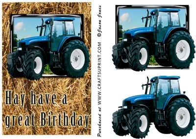 Blue Tractor Birthday Card Front