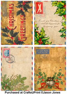 Vintage Christmas Holly Airmail Toppers