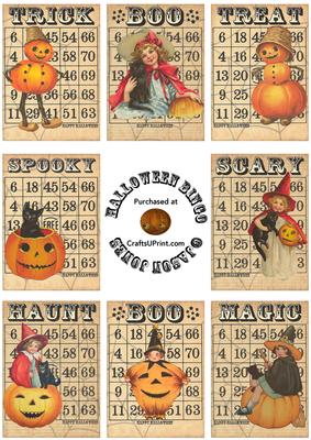 Vintage Style Halloween Bingo Cards