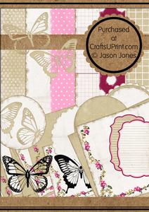 Vintage Flower and Butterfly Background and Toppers Kit