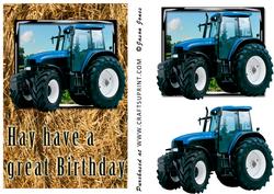 Blue Tractor Birthday Card Front