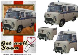 Get Well Soon Ambulance Card Front.