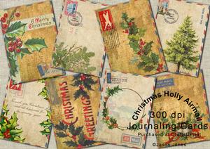 Vintage Airmail Holly Christmas Journaling Cards