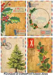 Vintage Christmas Airmail Holly Toppers