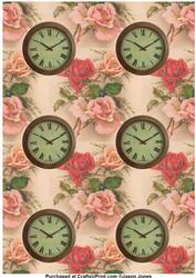 Pink Rose and Clocks Backing Paper