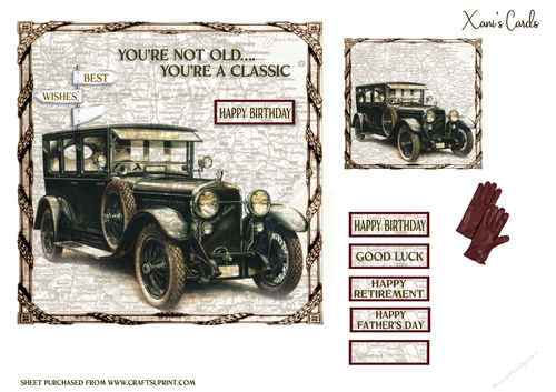 Male Vintage Car Card Black