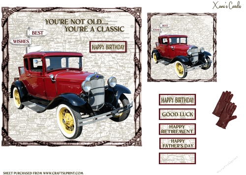 Male Vintage Car Card Red