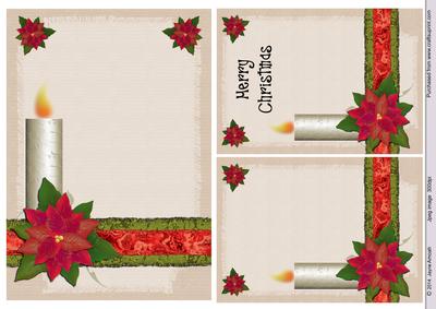 Christmas Candle and Poinsettia with Brown Paper Background