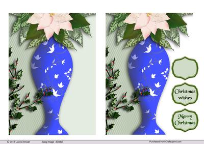 Blue and White Vase with Poinsettia and Holly