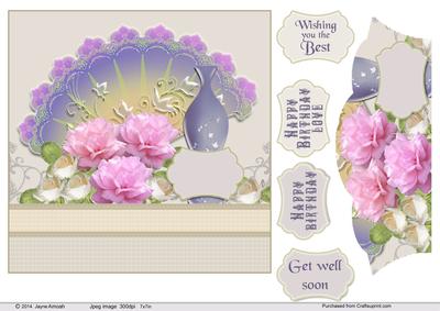 Pink and White Roses with Fan and Vase