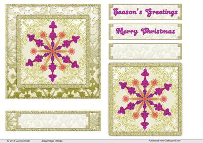 Decorative Purples and Orange Snowflake on Yellow Background