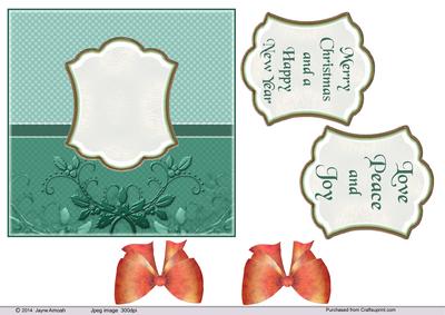 Decorative Holly Framed Card in Teal