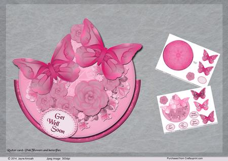 Pink Flowers and Butterflies Rocker Card