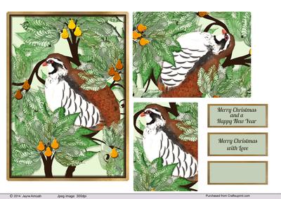 Partridge in a Pear Tree in Greens and Gold Colourss