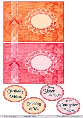 Decorative Card Front Wiith Bow in Orange and Pinks