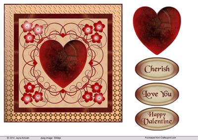 Heart with Geofloral Background Reds and Gold