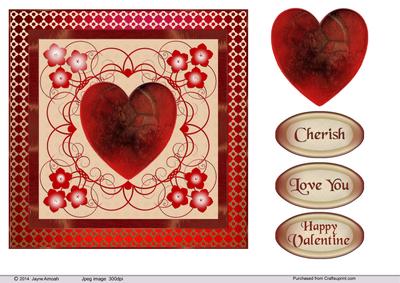 Heart with Geofloral Background Reds 2