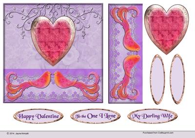 Hearts and Love Birds 2 -purple Background Design