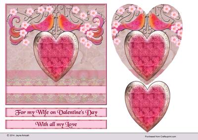 Heart and Love Birds in Pink Blossoms