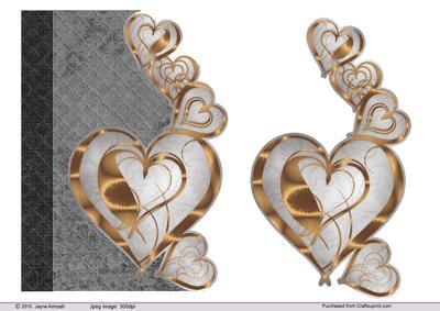 Linked Hearts in Gold -black and Grey Background