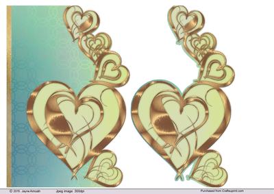 Linked Hearts in Gold 4 -blues and Greens