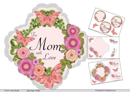 Flowers and Butterflies Decoupage Card Front and Insert