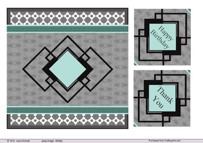 Art Decoco Card Front Black Monotones and Teal