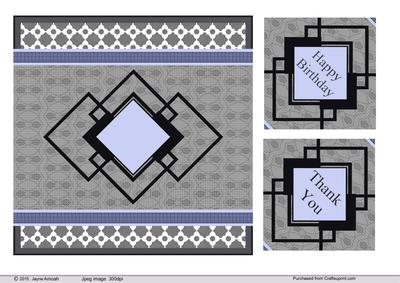Art Decoco Card Front Black Monotones and Purple