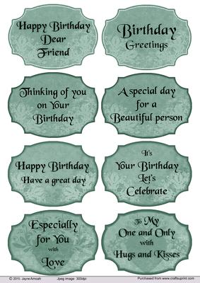 Birthday Sentiments Labels-2- in Teal Tones