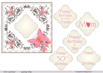 Corner Floral Design with Pink Butterflies 2