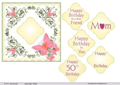 Corner Floral Design with Pink Butterflies 3