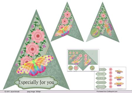 Teepee Card 3D - Pink Florals and Butterflies