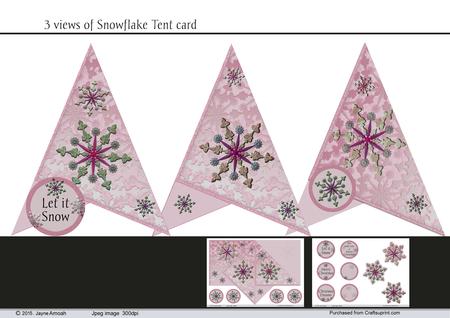 Teepee Card - Snowflakes - Pink 2