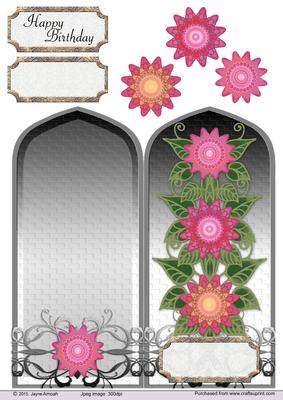 Arch Shaped Dl Card- Pink Flowers