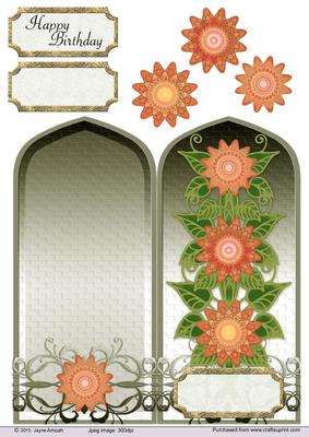 Arch Shaped Dl Card-orange Flowers 2