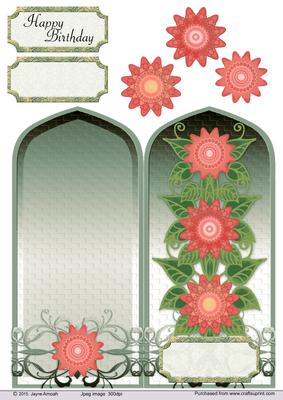 Arch Shaped Dl Card- Reddish Orange Flowers 3