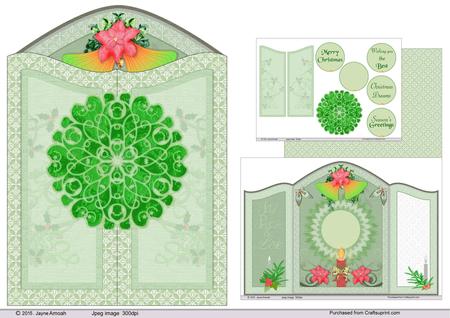 Gate Fold Christmas Bells, Candles and Poinsettias