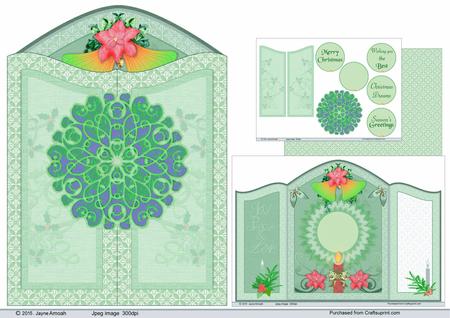 Gate Fold Christmas Bells, Candles and Poinsettias 2