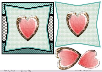50s Style Valentine Decoupage Design in Black and Teal
