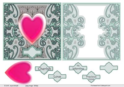 Valentine Topper in Dusky Green Grey with a Pink Heart