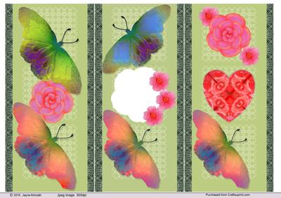 Trifold or Dl Valentine Roses and Butterflies