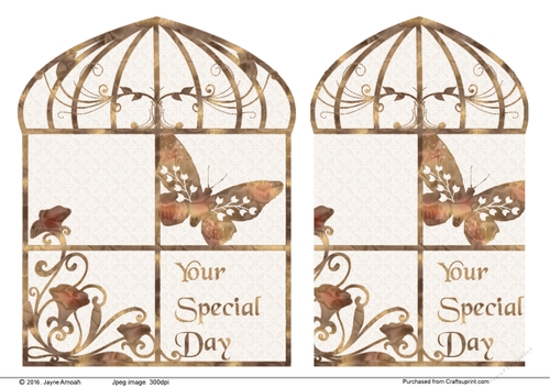 Your special Day - Golden floral and butterfly in window frame