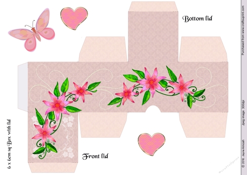 6cm sq Floral box in Pinks 