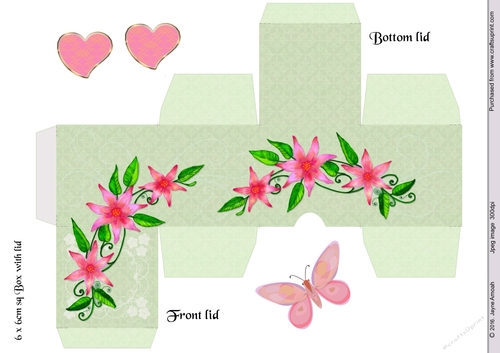 6cm sq Floral box in Green 