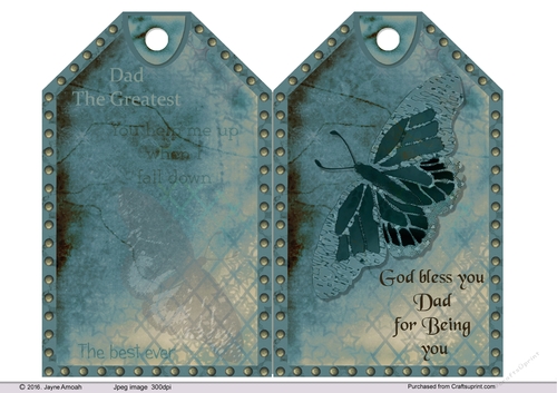 Dad -Tag shaped card- Butterfly-brads
