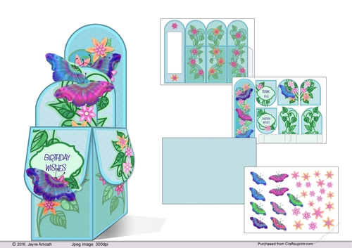 Flowers and butterflies in blue faux brick and floral box