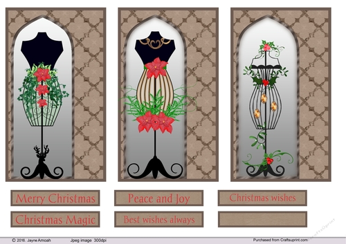 Christmas decorated manniquin card fronts