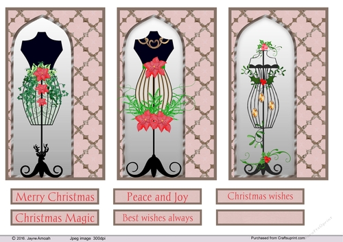 Christmas decorated manniquin card fronts