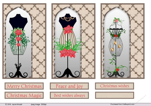 Christmas decorated manniquin card fronts