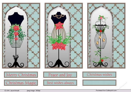 Christmas decorated manniquin card fronts
